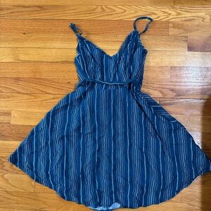 Forever 21 Navy Blue Striped Spaghetti Strap Mini Dress
